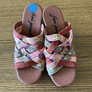 Free People Lisbon Platform Mules Sandals with Woven Design 36.5
